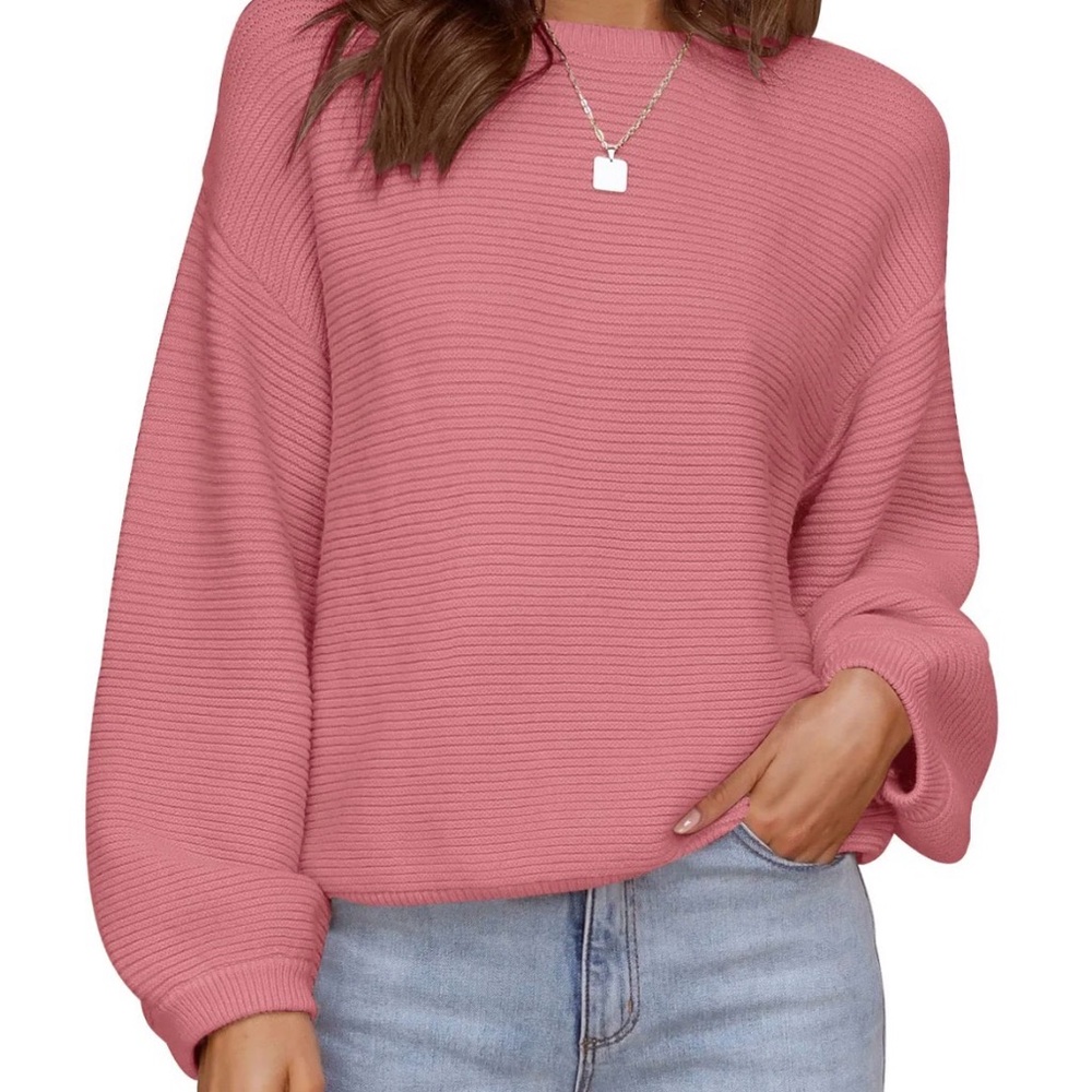 NWT ZESICA CREW NECK LANTERN SLEEVE RIBBED KNIT SWEATER